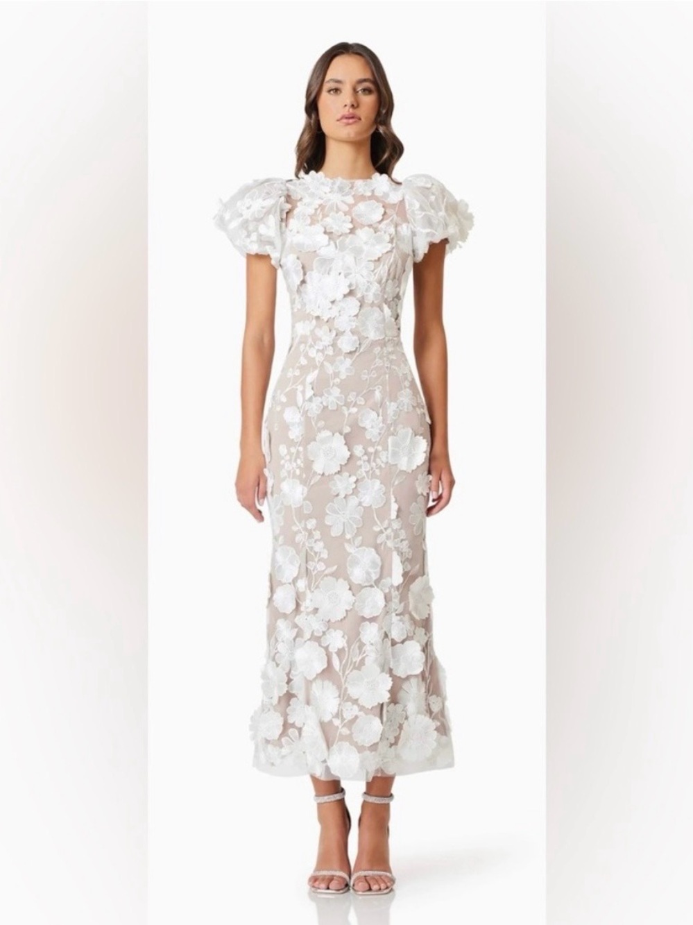 Elliatt White 3D Floral Lace Midi Dress